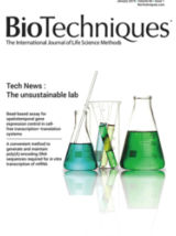 BioTechniques cover with three flasks